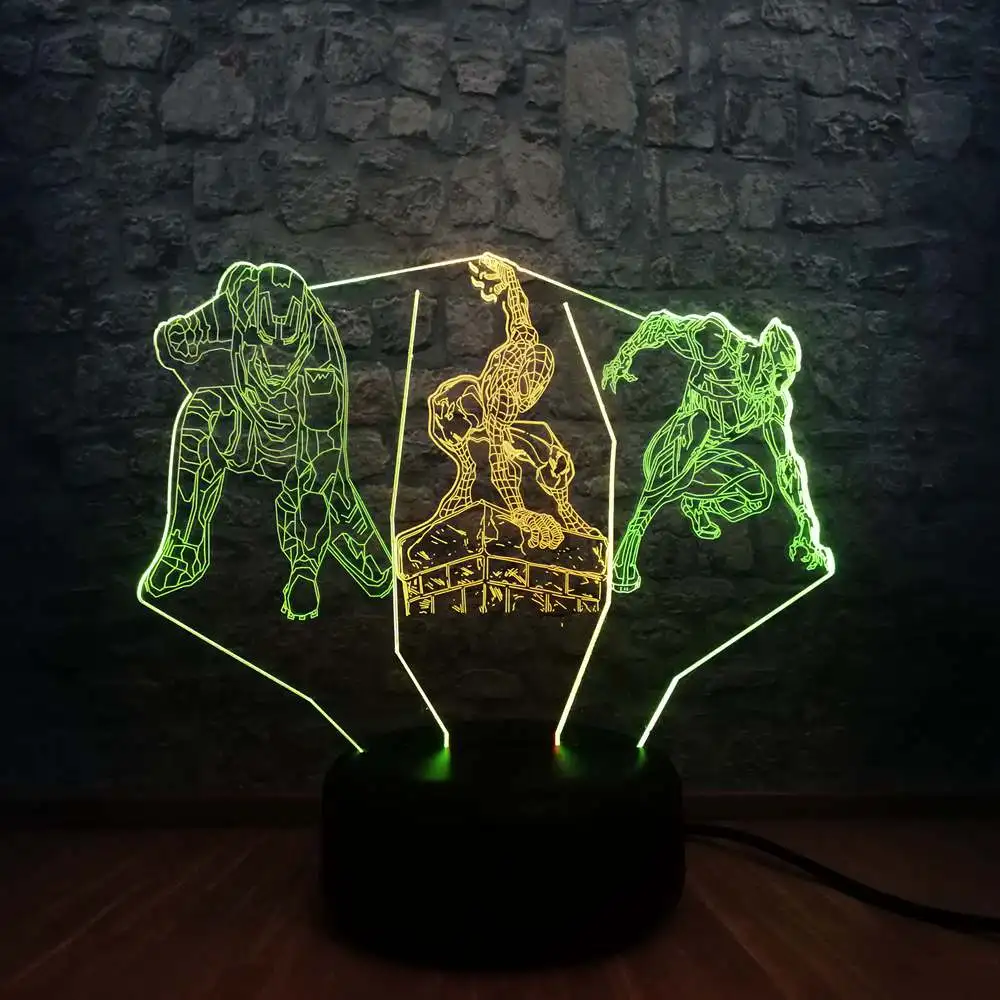 marvel6 Marvel фигура Мстителей 3D смешанный цвет luminaria USB зарядка Настольная лампа Подростковая спальня декоративный ночник мальчик Рождественский подарок - Испускаемый цвет: marvel6