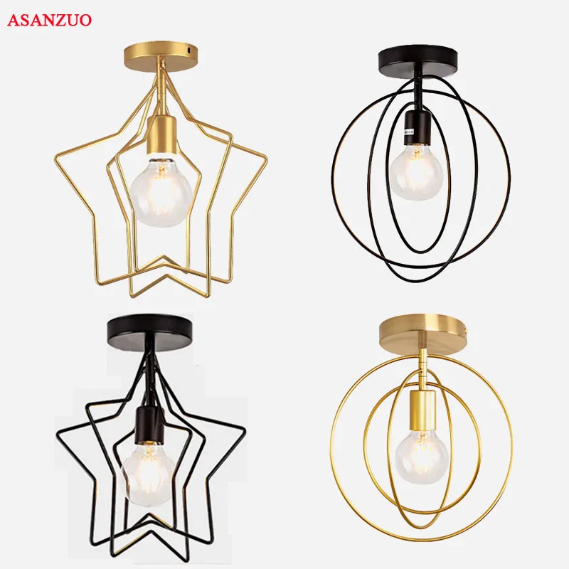 Винтажный потолочный светильник s Железный черный/золотой в стиле ретро клетка