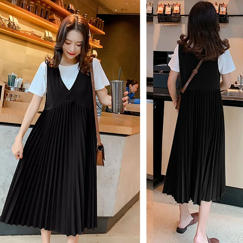 Плиссированное Платье Одежда для беременных женщин Топ 2 шт. комплекты