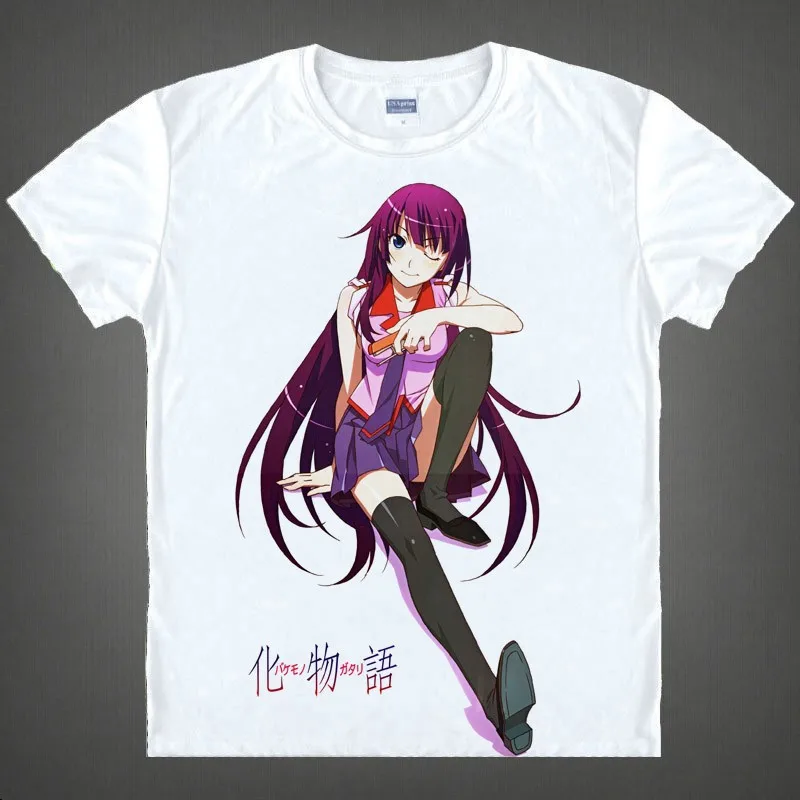 Японская Monogatari футболка Аниме Hitagi Senjogahara Mayoi хлопковая рубашка рождественские косплейные костюмы аниме одежда