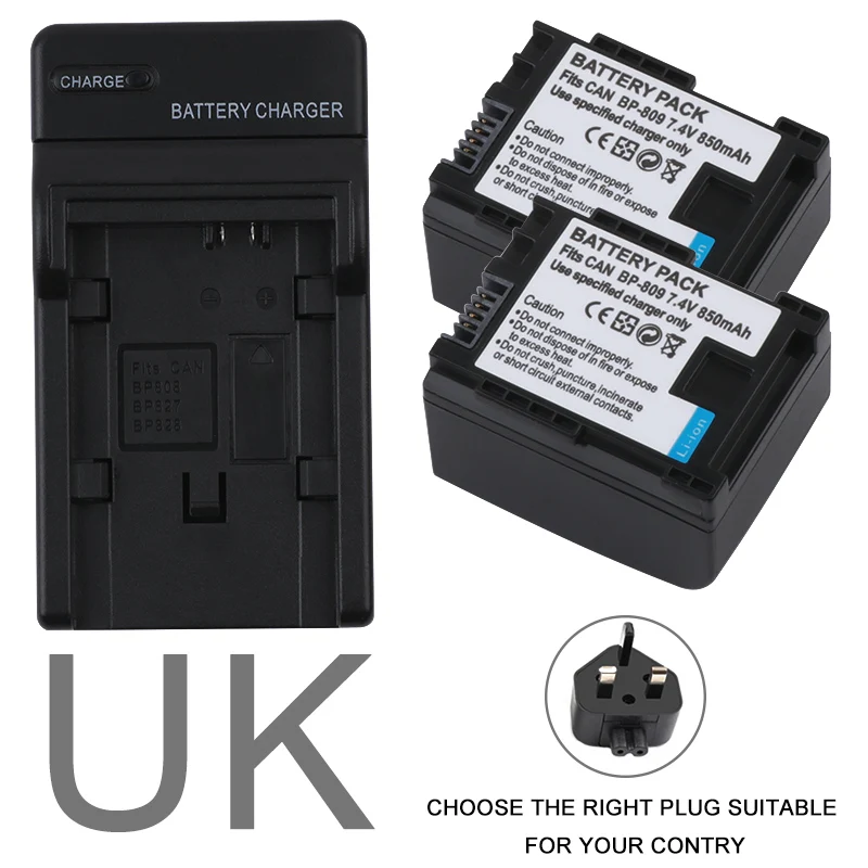 UK 7,4 V 850 мА/ч, BP-809 BP809 Камера Батарея для Canon BP-808 BP808 FS200 FS21 FS22 FS100 FS10 FS11 HF200 HF20 HFS100 HFS10 - Цвет: UK