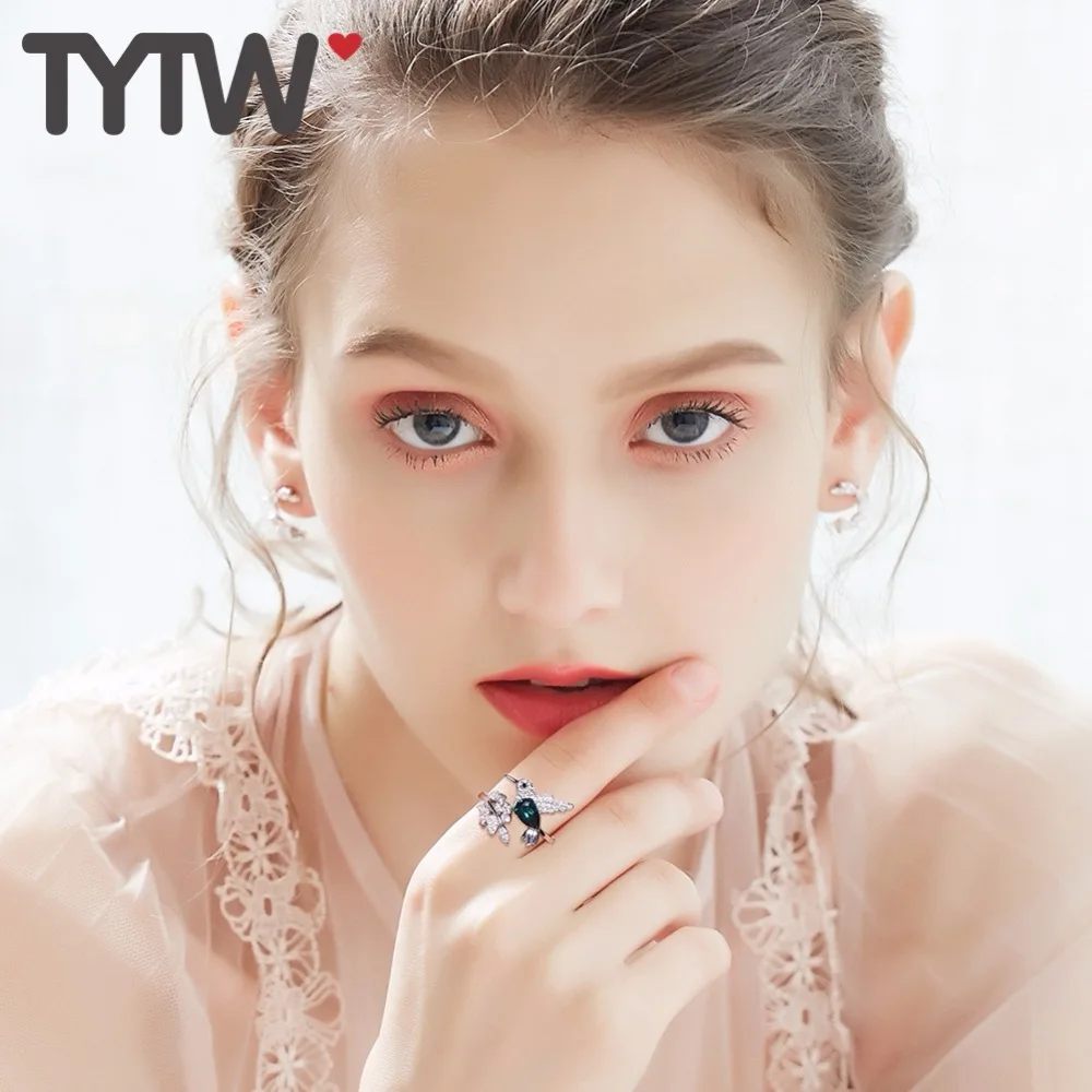 Кольца TYTW для женщин S925 серебро Кристаллы из Австрии Юбилейная помолвка Бесплатный размер Открытый Леди Элегантное модное кольцо.