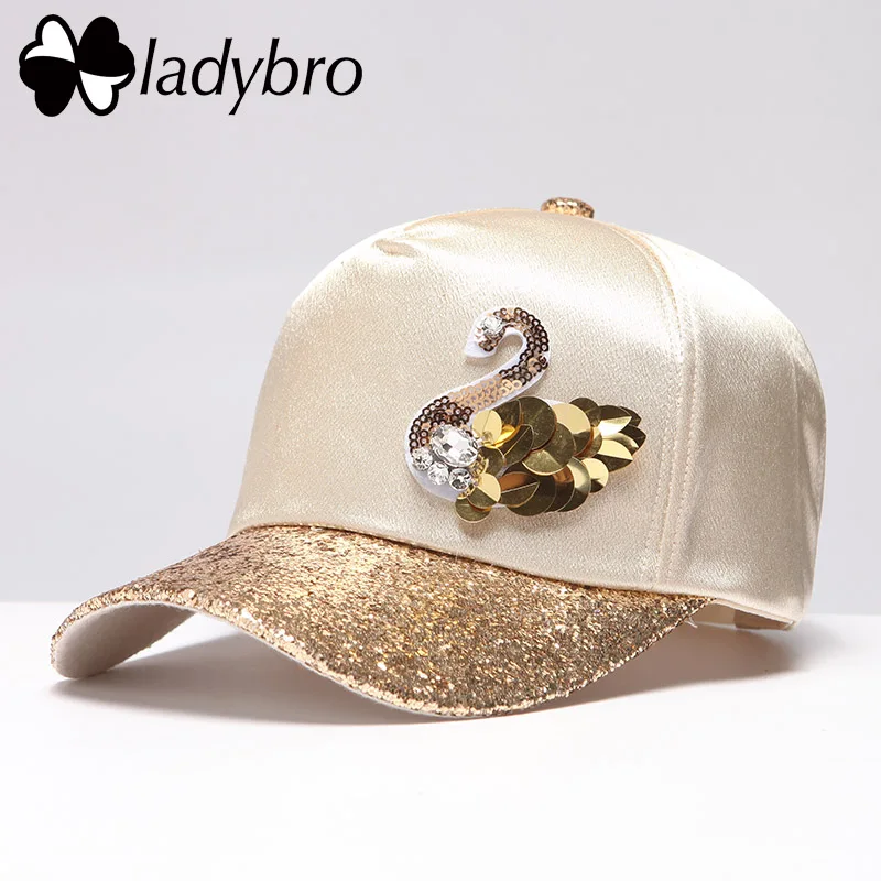 Ladybro Swan Sequin Women Baseball Cap Dad Hat Brand Street Ladies Fashion Casual Sweet Pink Hat Cap Female Snapback Cap Bone