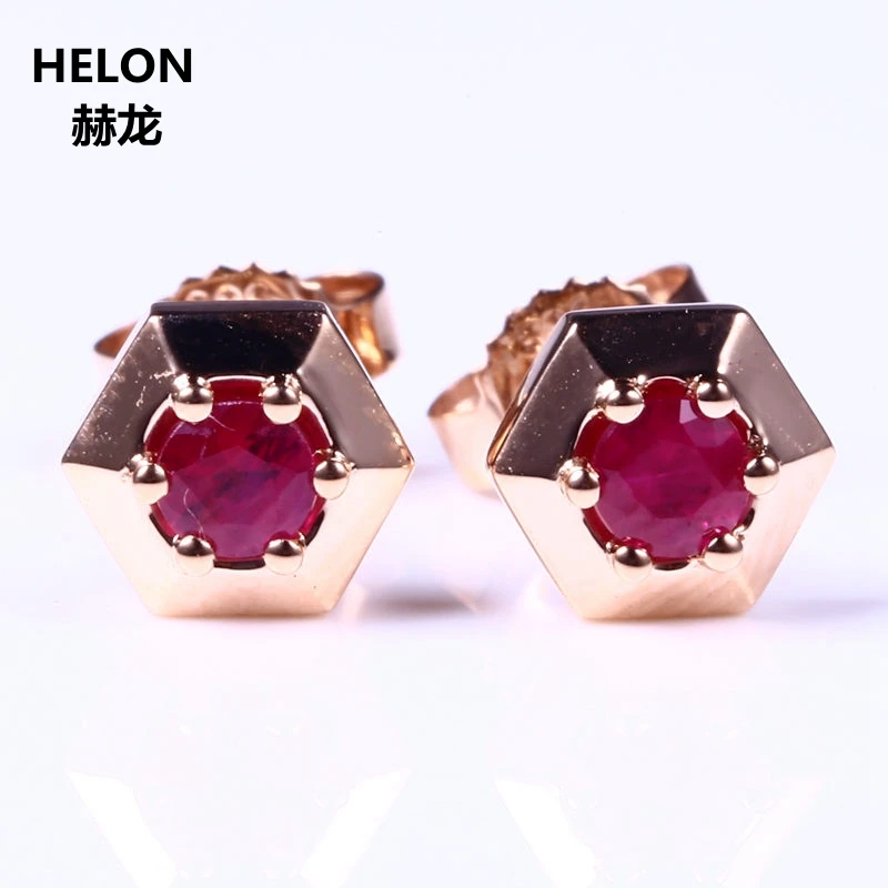 Женские серьги-гвоздики из розового золота 14 к с натуральным Рубином | Украшения