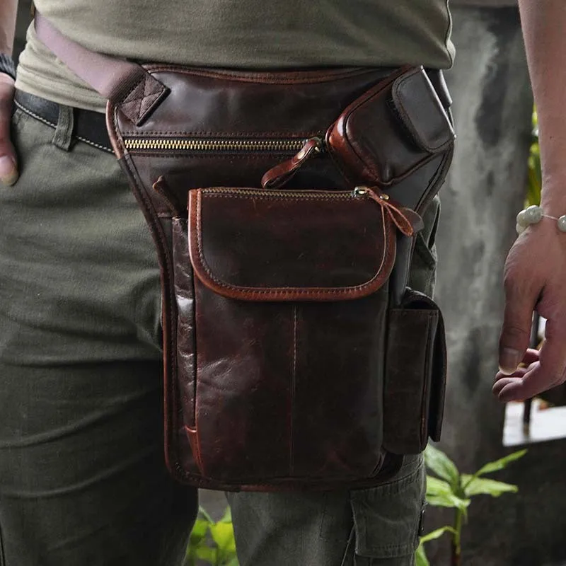Ретро винтажная Повседневная многофункциональная мужская сумка на пояс из натуральной воловьей кожи, Наплечная Сумка на ногу, сумки для камеры для мужчин
