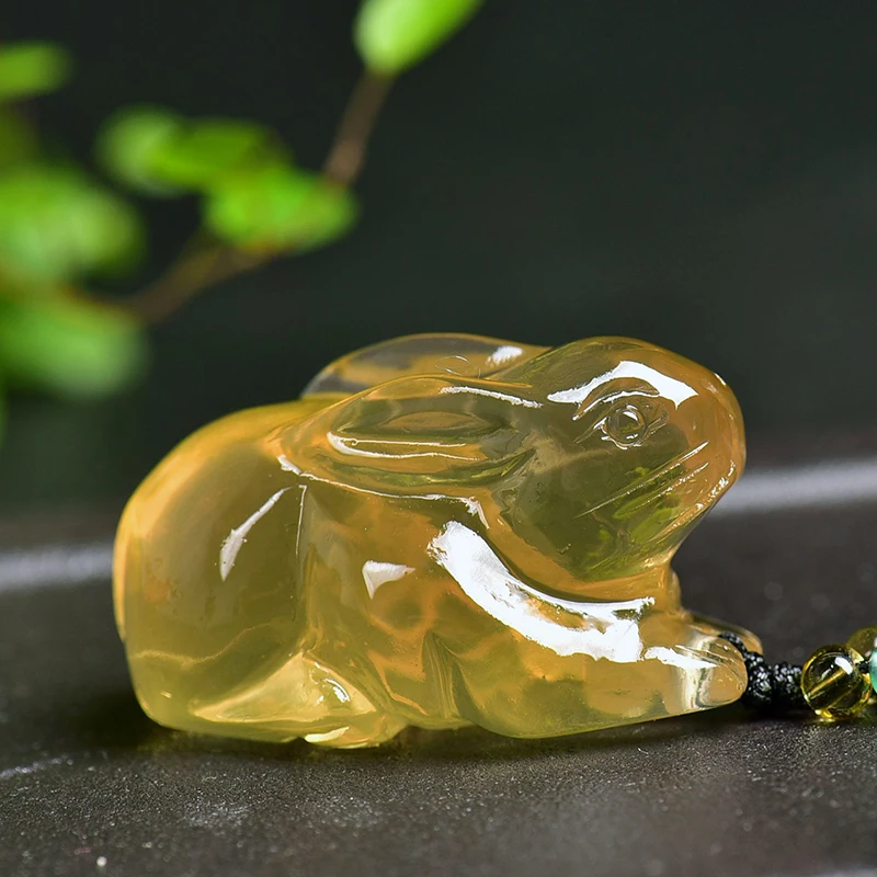 

Оптовая продажа, желтый кулон из натурального кристалла, вырезанный вручную кулон в виде кролика, цепочка для свитера, ожерелье, удача для ж...