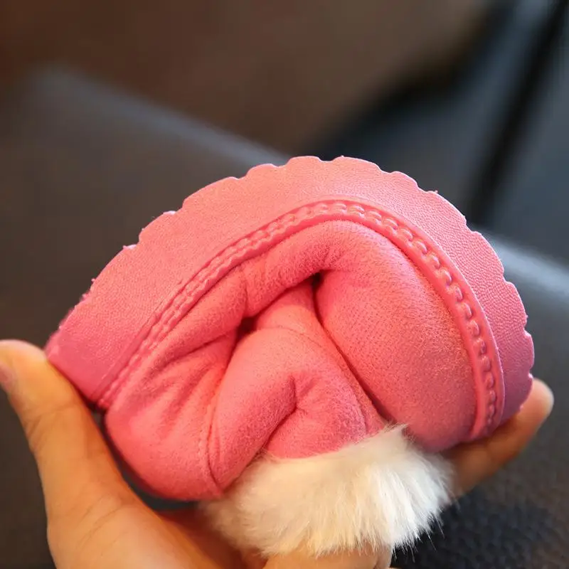 CMSOLO Boots For Girls Warm Rubber Boot Boys Plush Winter Children Brown Shoes Buckle Fur Flat Kids | Детская одежда и обувь