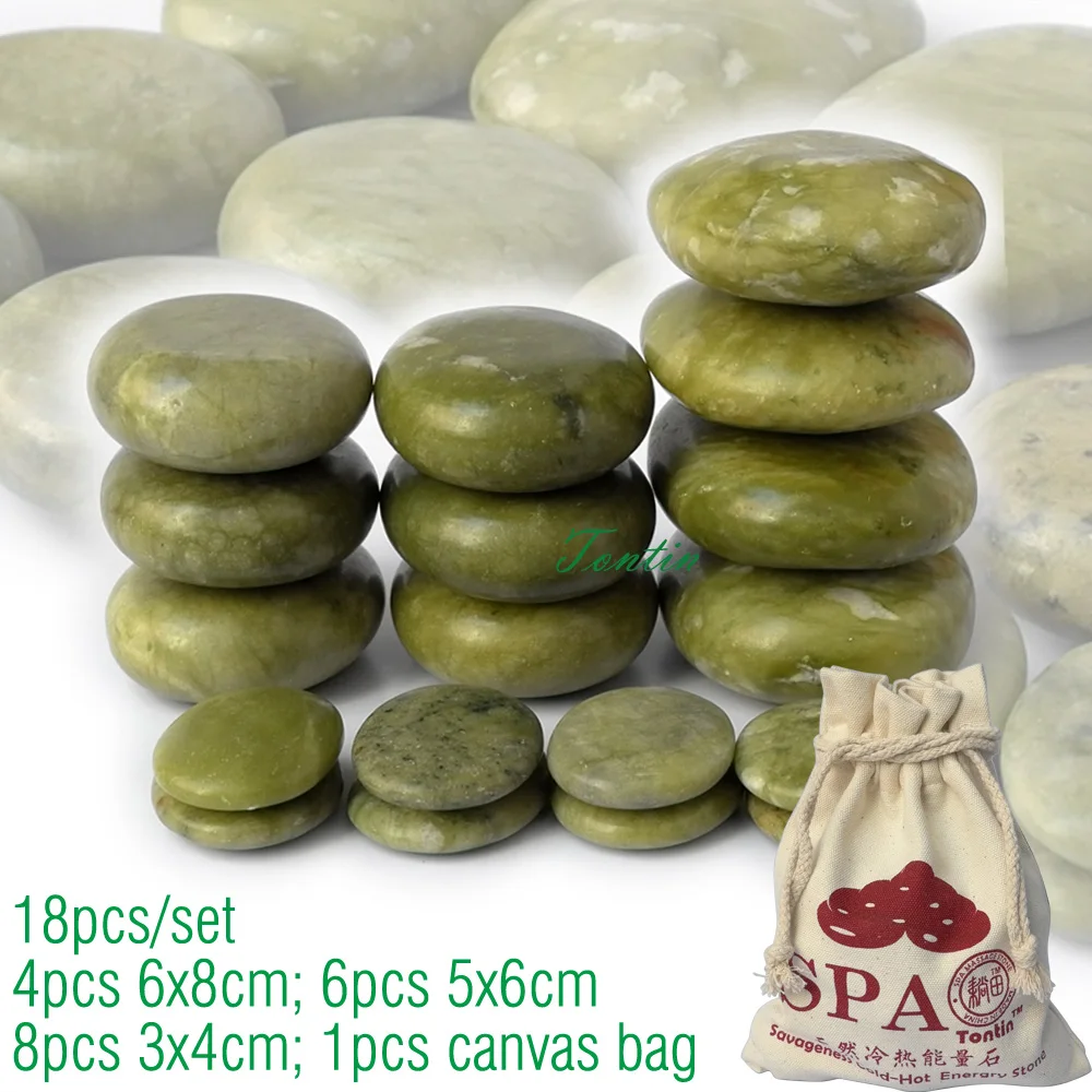18 шт./компл. зеленый нефрит массаж тела горячий камень SPA с холста CE и по ограничению на использование опасных материалов в производстве 4 шт.(6x8)+ 6 шт.(5x6)+ 8
