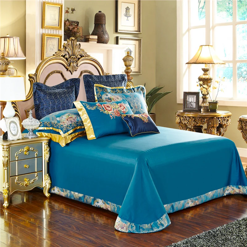 Роскошный синий Европейский королевский Свадебный комплект постельного белья