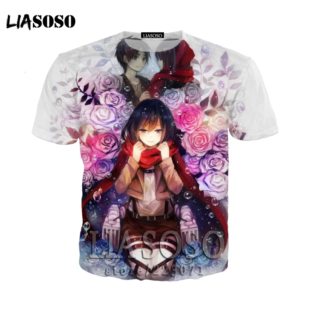 LIASOSO Japanese Anime Attack on Titan t shirt in men's T-shirt Short Sleeve Hip Hop Strretwear 3D O-neck summer tshirt at11 | Мужская