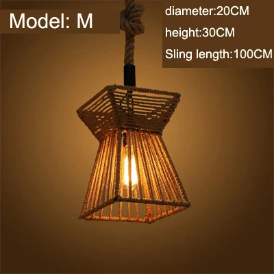 Model M with bulb Винтажный подвесной светильник, деревенский Американский Ретро креативный, ручной вязки, пеньковая веревка, железный, для кафе, гостиной, столовой, Droplight - Цвет корпуса: Model M with bulb