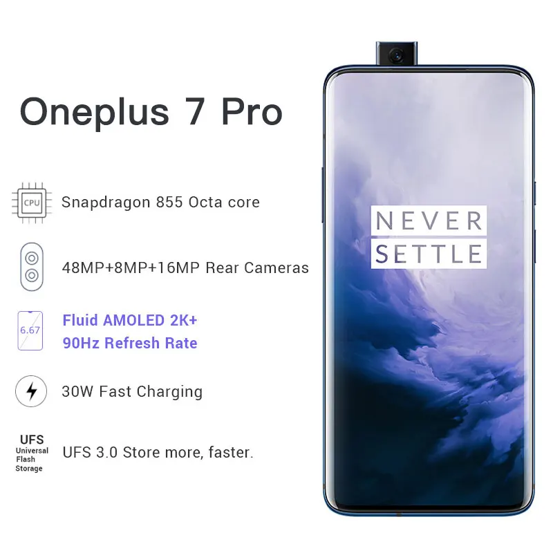 Смартфон OnePlus 7 Pro 6 ГБ 8 12 Гб ОЗУ 128 256 ПЗУ камера 48 МП Snapdragon 855 AMOLED экран 67 дюйма