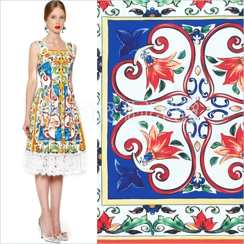 Летнее сине белое фарфоровое платье DG с принтом|Ткань| |