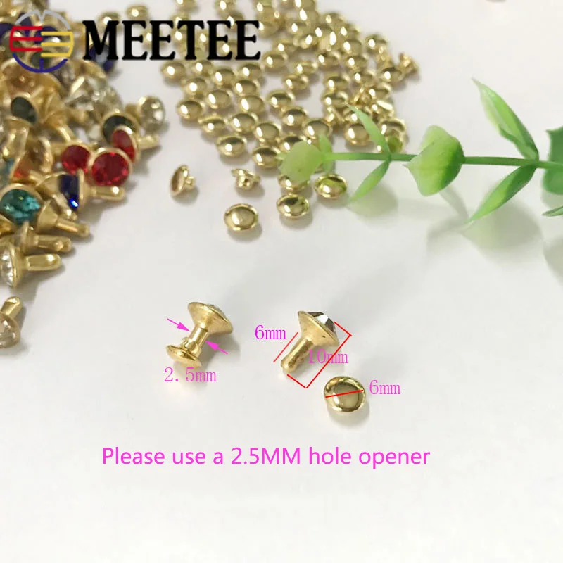 Meetee 50/100 шт. 8 мм Стеклянная заклепка с хрусталиком кнопка мешок декоративные пряжки Сделай Сам кожевенное ремесло аксессуары для одежды дрель ногтей крюк BF052