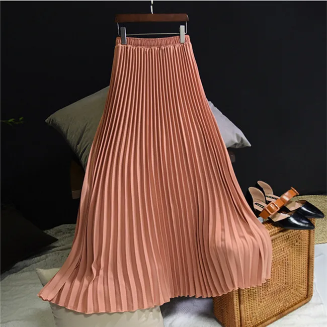 Color 6 Pink Женские летние Для женщин юбка Женский винтажная длинная юбка Для женщин s Saias Твердые упругие Высокая Талия Вечерние Повседневное Для женщин плиссированная юбка макси - Цвет: Color 6 Pink
