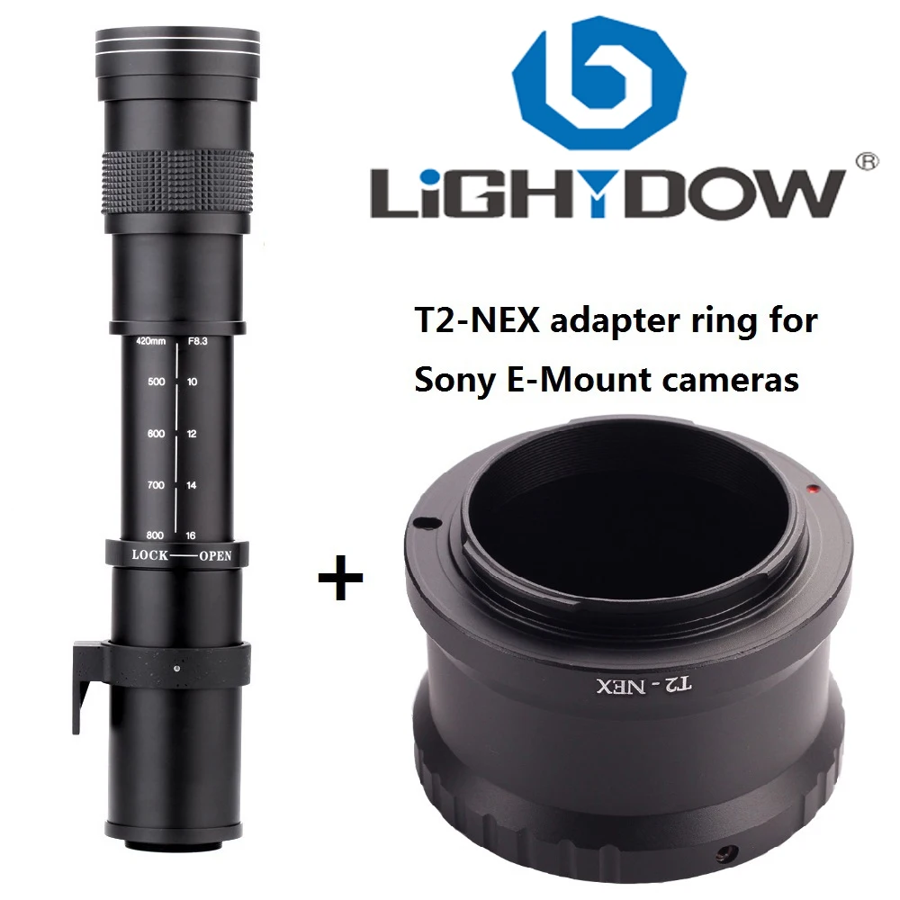 Фотообъектив Lightdow 420-800 мм с ручным зумом и кольцом адаптера для камер Sony E-Mount NEX6