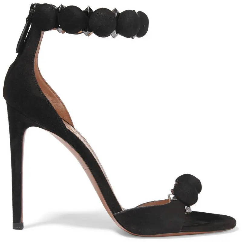 

Open Toe Black Back Zipper Women Sandals Summer Ankle Strap High Heel Shoes Rivets Studded Thin Heels Gladiator Sandal Grey
