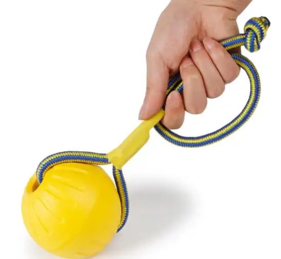 Teeth Indestructible Bite Rubber Puppy Funny Training Ball Ring Puller Chew Toys Play Fetch Solid With Carrier Rope Pet Dog