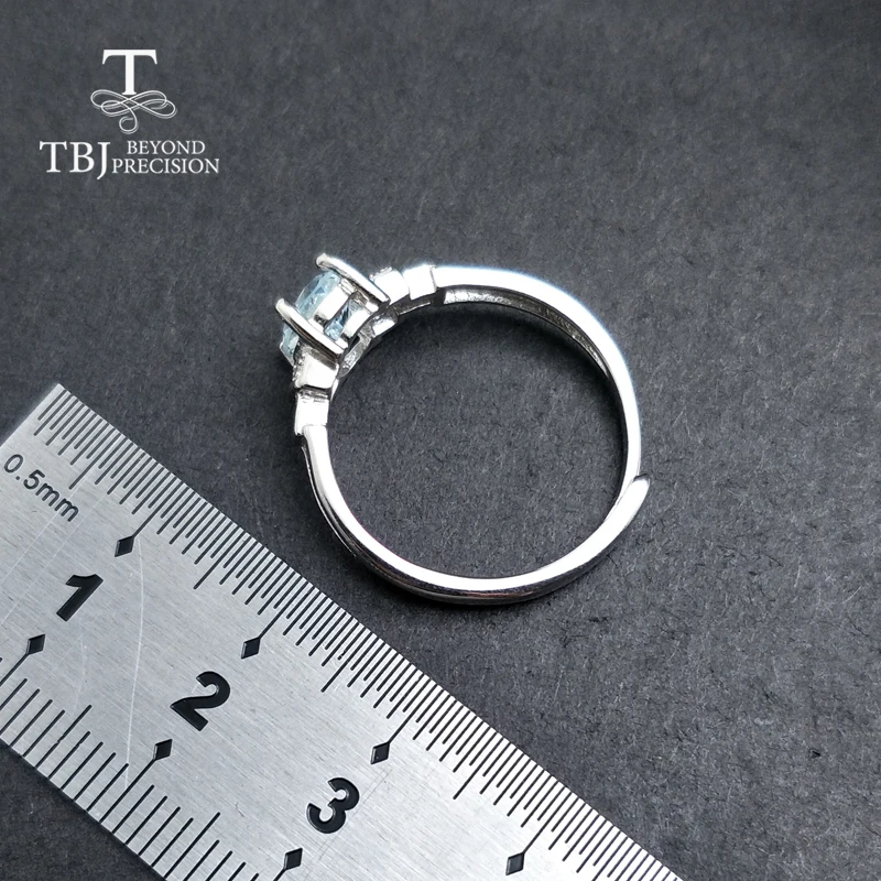 TBJ мода маленькое кольцо с натуральным Бразилии Аквамарин в 925 стерлингового