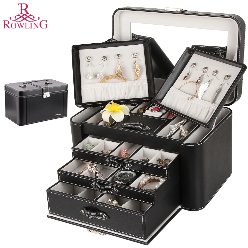 ROWLING большая шкатулка для ювелирных изделий Черная Шкатулка часов из
