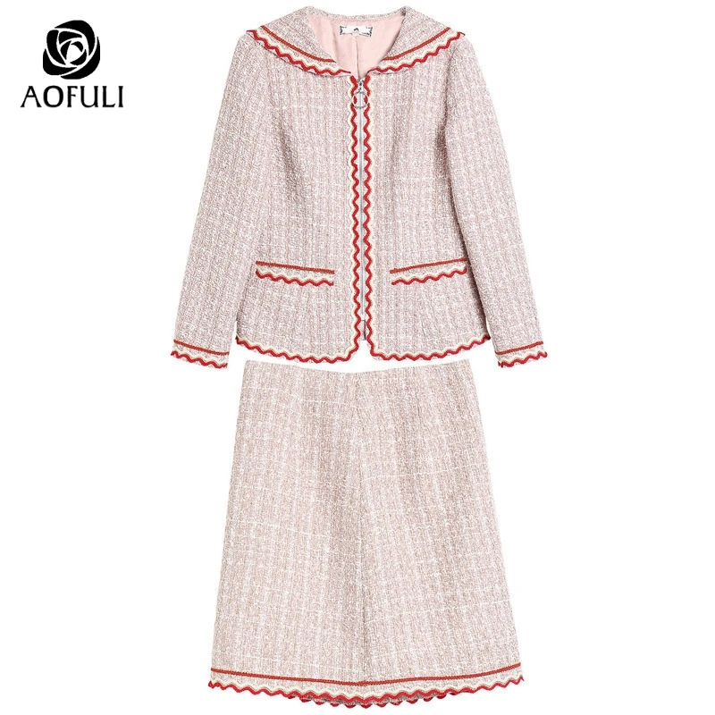 Женский шерстяной костюм AOFULI из двух предметов в английском стиле с длинным