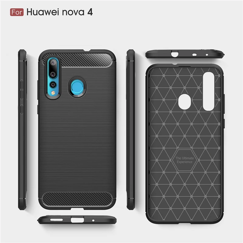 For Cover Huawei Nova 4 Case Firm Bumper Carbon Fiber 6.4&quot Rubber Silicone Funda Coque | Мобильные телефоны и