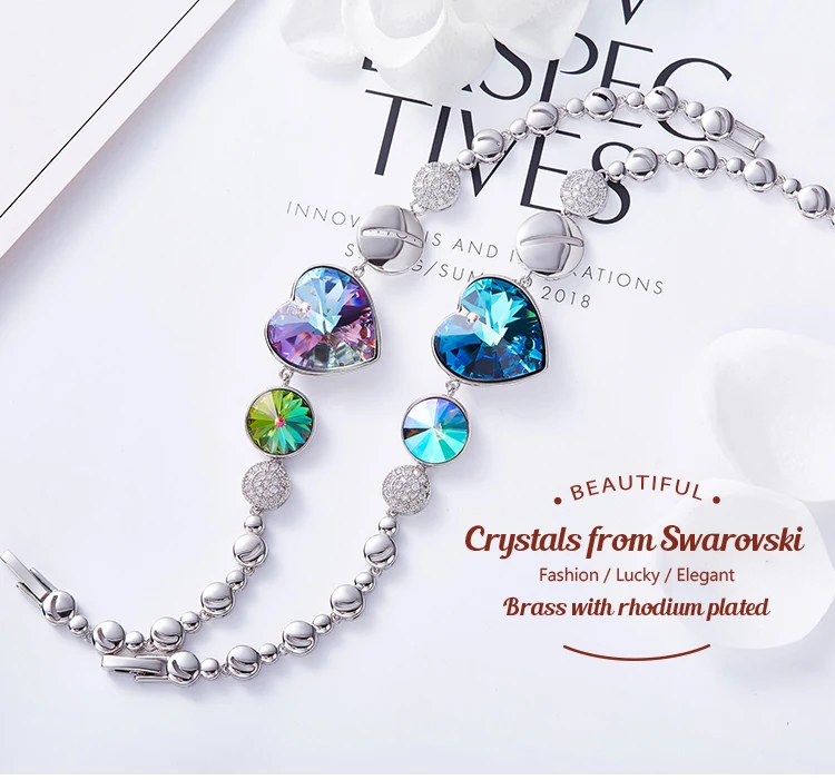 CDE сердце украшенные кристаллами из браслеты Swarovski женские бижутерия амулет браслеты Фиолетовый Синий Bijoux