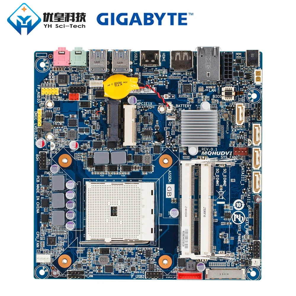 Оригинальная б/у настольная Материнская плата Gigabyte MQHUDVI A75 разъем FM2 AMD Fusion APU DDR3 16G SATA3 USB3.0 HDMI DP тонкий Mini ITX