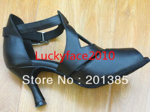 Женские кожаные бальные туфли на каблуке 3 дюйма черные для латинских танцев