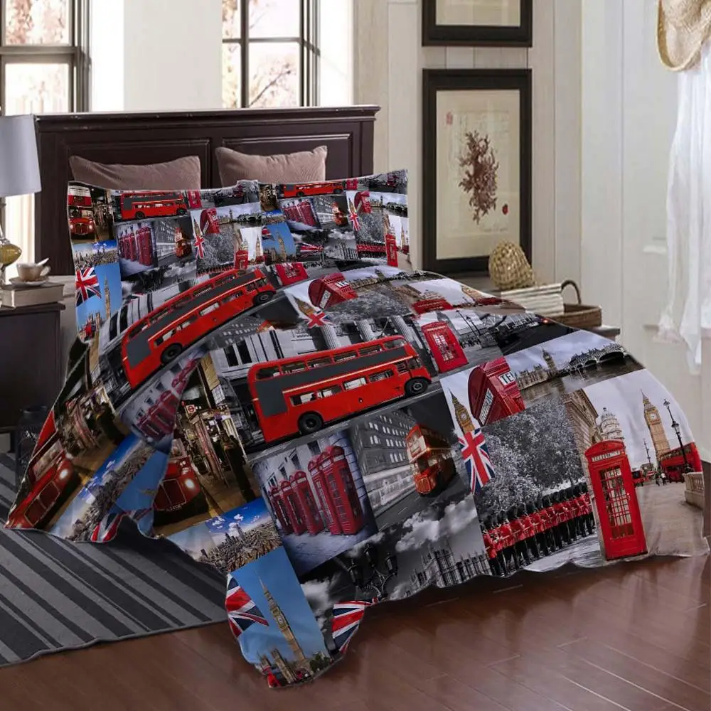 3D Лондон автобус постельные принадлежности одеяло пододеяльник набор наволочка