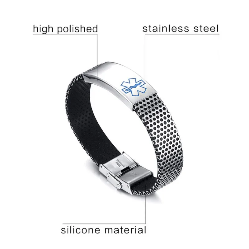 Moresave PACEMAKER Mens Medical Alert ID Bracelets Black Stainless Steel Pain Relief Energy Emergency Reminder Smart