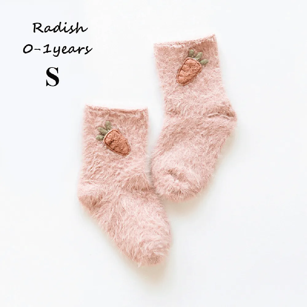 radish-S Новинка; 1 пара детских носков; сезон осень-зима; милые детские носки с героями мультфильмов для новорожденных; мягкие теплые носки из кораллового флиса для малышей - Цвет: radish-S
