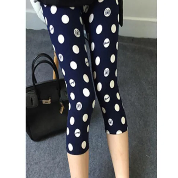 K277 Dot bowknot 7 INDJXND, летние леггинсы с принтом, женские узкие брюки, повседневные, эластичная талия, с буквенным принтом, в полоску, короткие леггинсы, клетчатые, женские леггинсы - Цвет: K277 Dot bowknot 7