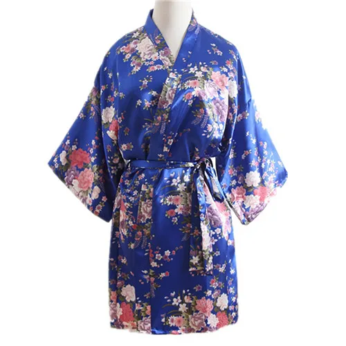 royal blue-90cm Детские халаты, имитированное шелковое соблазнительное кимоно, Цветочный, Восточный, вишневый принт, банный халат, бальное платье Nitght, нижнее белье, ночное белье - Цвет: royal blue-90cm