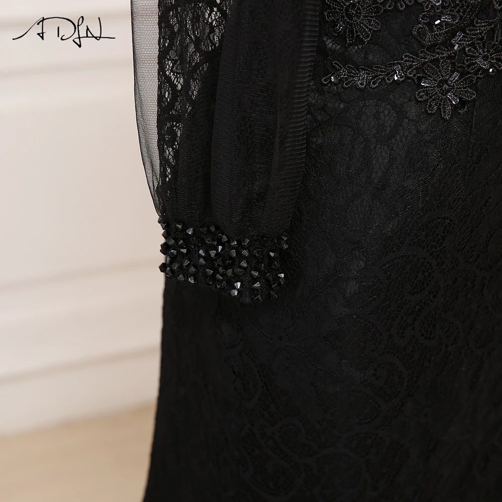 ADLN дешевые черная Русалка Вечерние платья с длинными рукавами кружевное