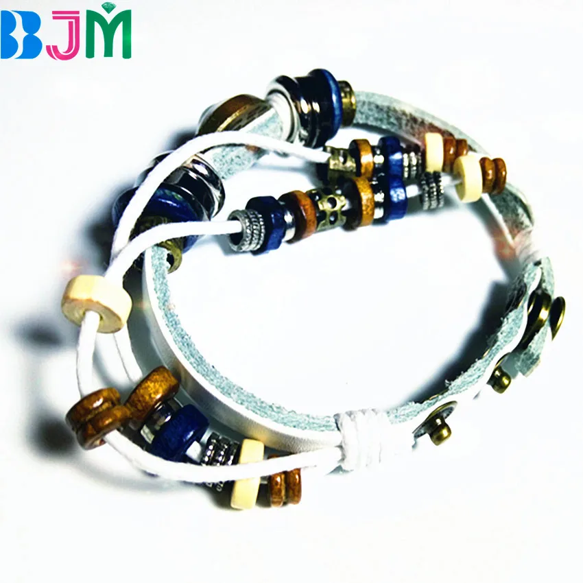 Европа Ретро ручной браслет рыбий глаз multi Слои кожа Нержавеющая сталь рука