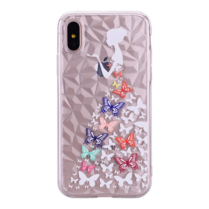 HEMASOLY Case For iPhone XR XS Transparent Max Silicone Ultra Thin Diamond Rhombus Pattern Cover |