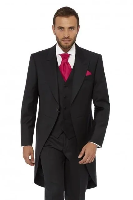

Latest Design One Button Black Groom Tuxedos Peak Lapel Groomsmen Mens Wedding Prom Suits (Jacket+Pants+Vest+Tie) NO:216