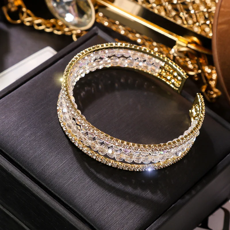 Multi-layer Shinning Crystal Open Bracelet For Women New Fashion Cuff Bracelets& Bangles Simple Jewelry Wholesale