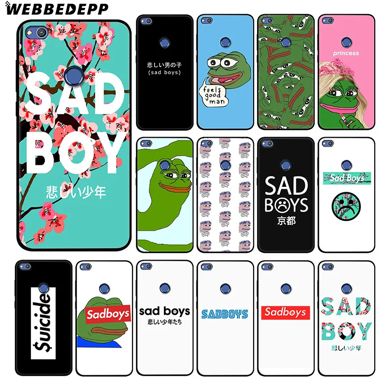 WEBBEDEPP Sad Boy Frog Meme Soft Silicone Case for Huawei Honor Mate 20 10 8X 8C 8 6A 7A 7X 7C Lite Pro TPU |