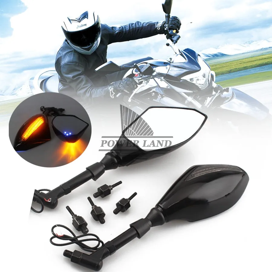 

Black Motorcycle Indicator Rearview Side Mirrors + Integrated LED Turn Signals Universal Fit For Street Bikes Cruiser Scooters