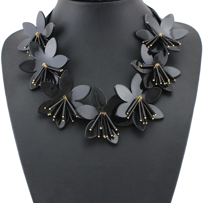 Vodeshanliwen Новинка, подвеска-Шарм для женщин, черные акриловые цветы, массивное ожерелье, модное ожерелье, s& Кулоны, Ювелирные изделия ручной работы