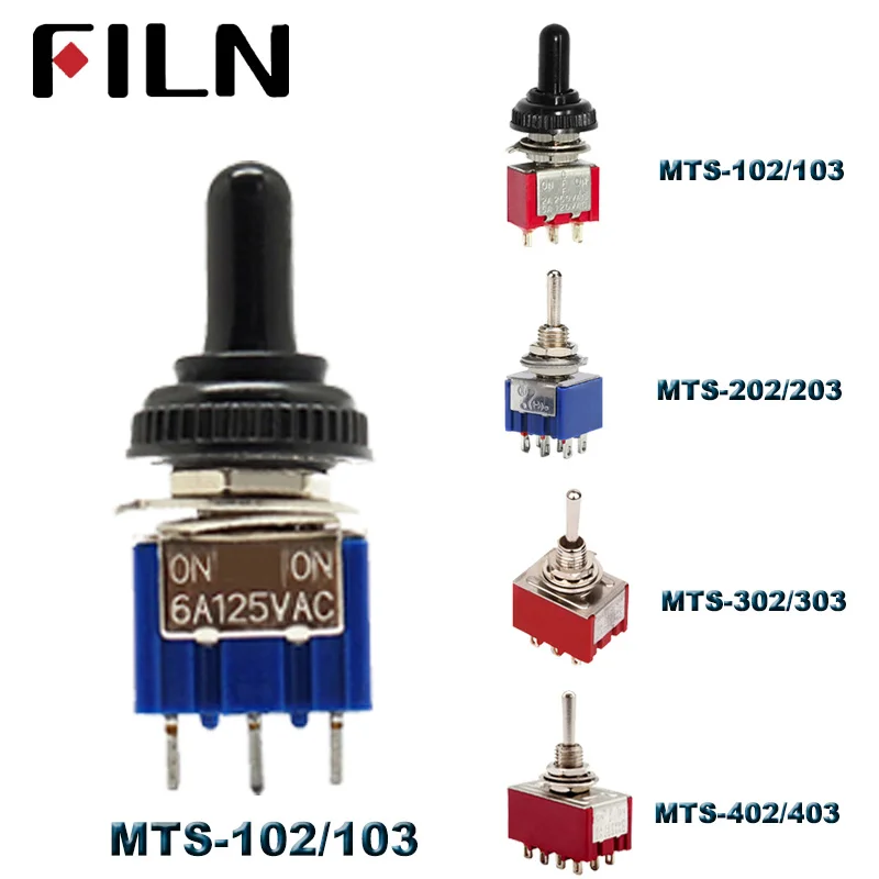 

6A 120VAC mini 2 Position ON ON MTS-102 MTS-202 Toggle Switch 3 Position MTS-103 MTS-203 ON OFF ON Switch With Waterproof Cap