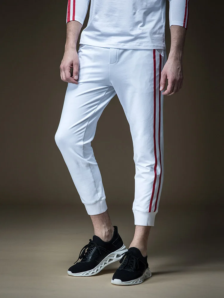 

2019 Pants Men Jogger New Ankle-length Pants Elastic Waist Skinny Pencil Mid Midweight Spliced Tactical Men Bodywear B191117050