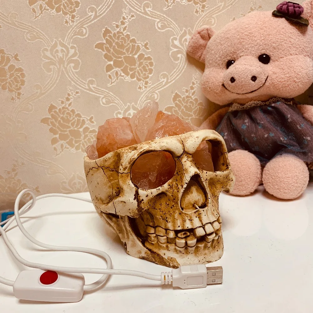 Статуи скульптуры Смола Хэллоуин предмет интерьера ремесло череп USB кристалл свет натуральная лампа из гималайской соли светодиодные лампы