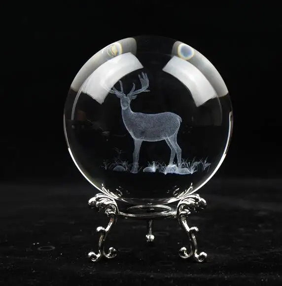 ball metal base Скандинавский Хрустальный Олень 3D лазерный шар стол Гостиная Современный домашний декор аксессуары для детей - Цвет: ball metal base