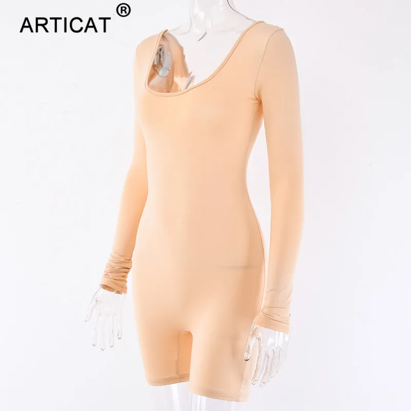 Articat длинный рукав Bodycon Rompres женский s сексуальный комбинезон с открытой спиной тощий короткий комбинезон осень зима повседневные женские комбинезоны