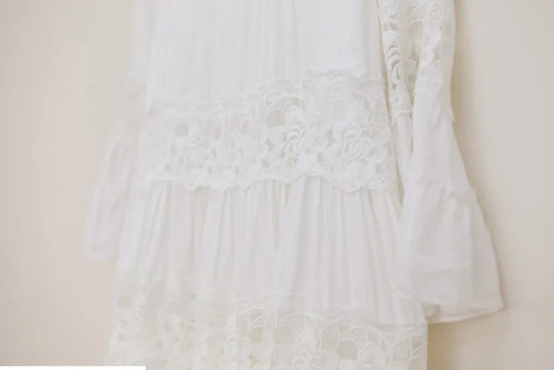 Винтажное платье с цветочной вышивкой белое кружевное женское блузка мини