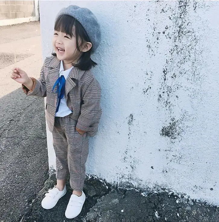 Новинка 2019 комплект в клетку для девочек из 2 предметов пальто + длинные брюки