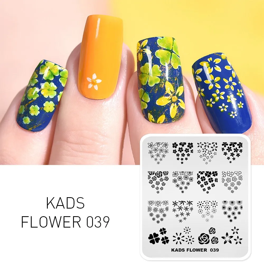 Пластины для стемпинга KADS Flower 039 шаблоны ногтей с цветком клевер трафарет дизайна